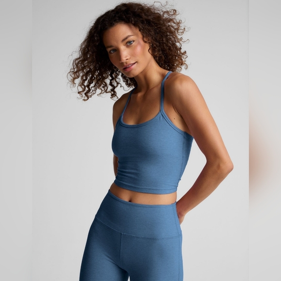 Beyond Yoga Spacedye Slim Racerback Cropped Tank Shelf Bra Blue Size Small - Picture 10 of 11